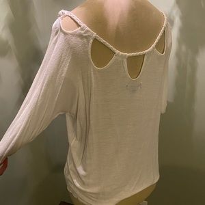 American Eagle White Braided Quarter Sleeve Top
